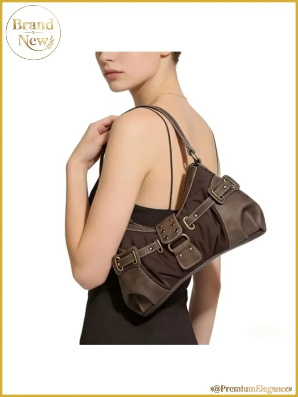 Y2K Retro Vintage Grunge Small Hobo Purse Shoulder Bag | Faux Leather Nylon